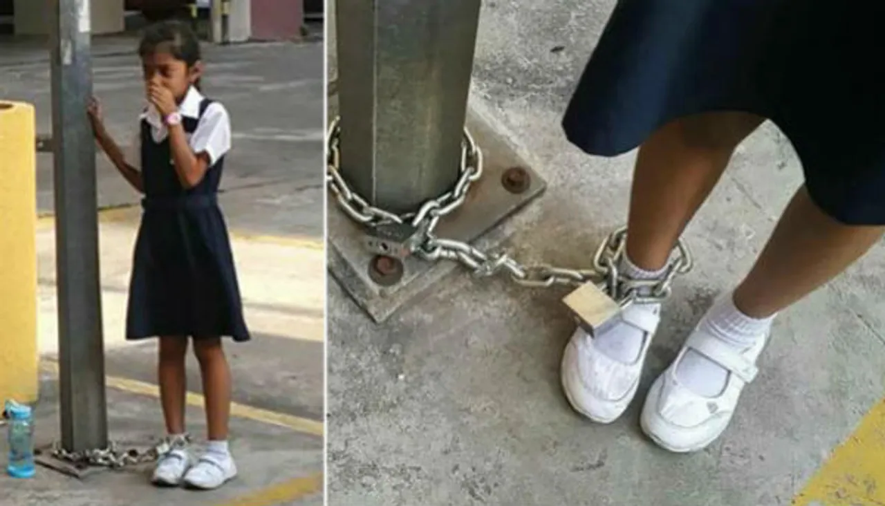 8-Year-Old's Mother Shackles Her To A Lamp Post