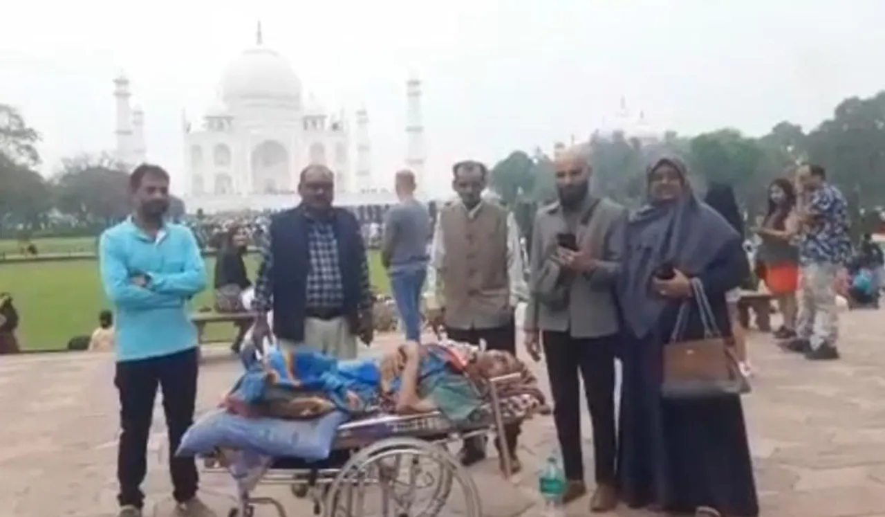 Woman On Stretcher Sees Taj Mahal