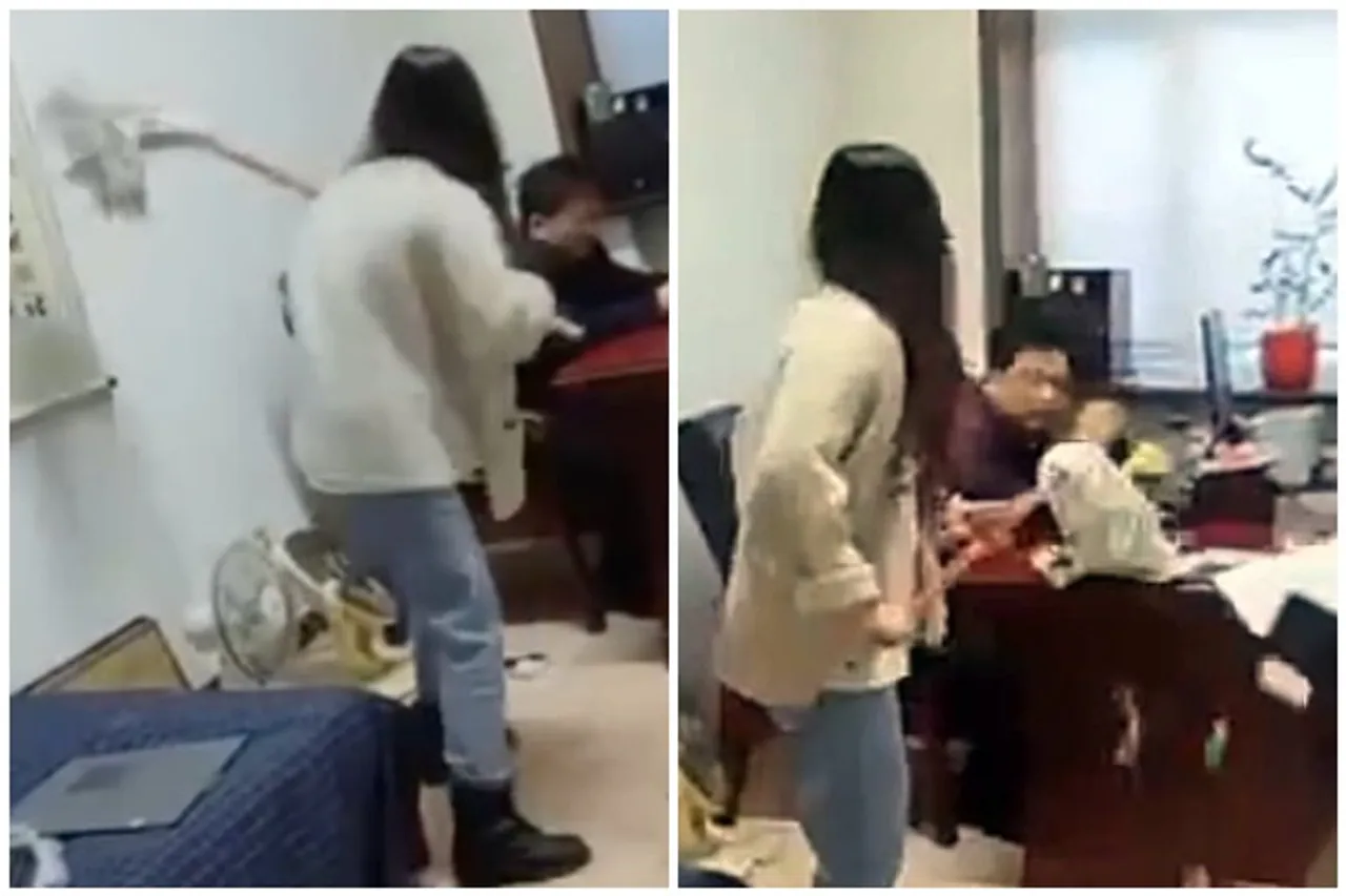 Woman beats boss