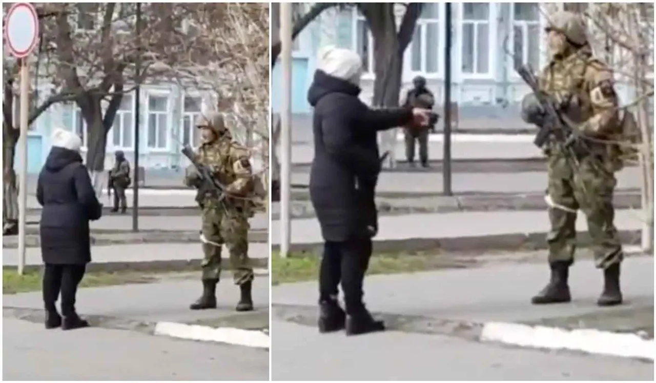 "You're Fascists!" Viral Video Shows Lone Ukraine Woman Confronting Russian Soldier