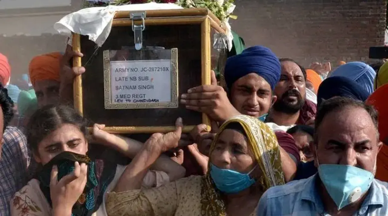 Mother Of Martyred Soldier Carries Son's Coffin Wrapped In Tricolour