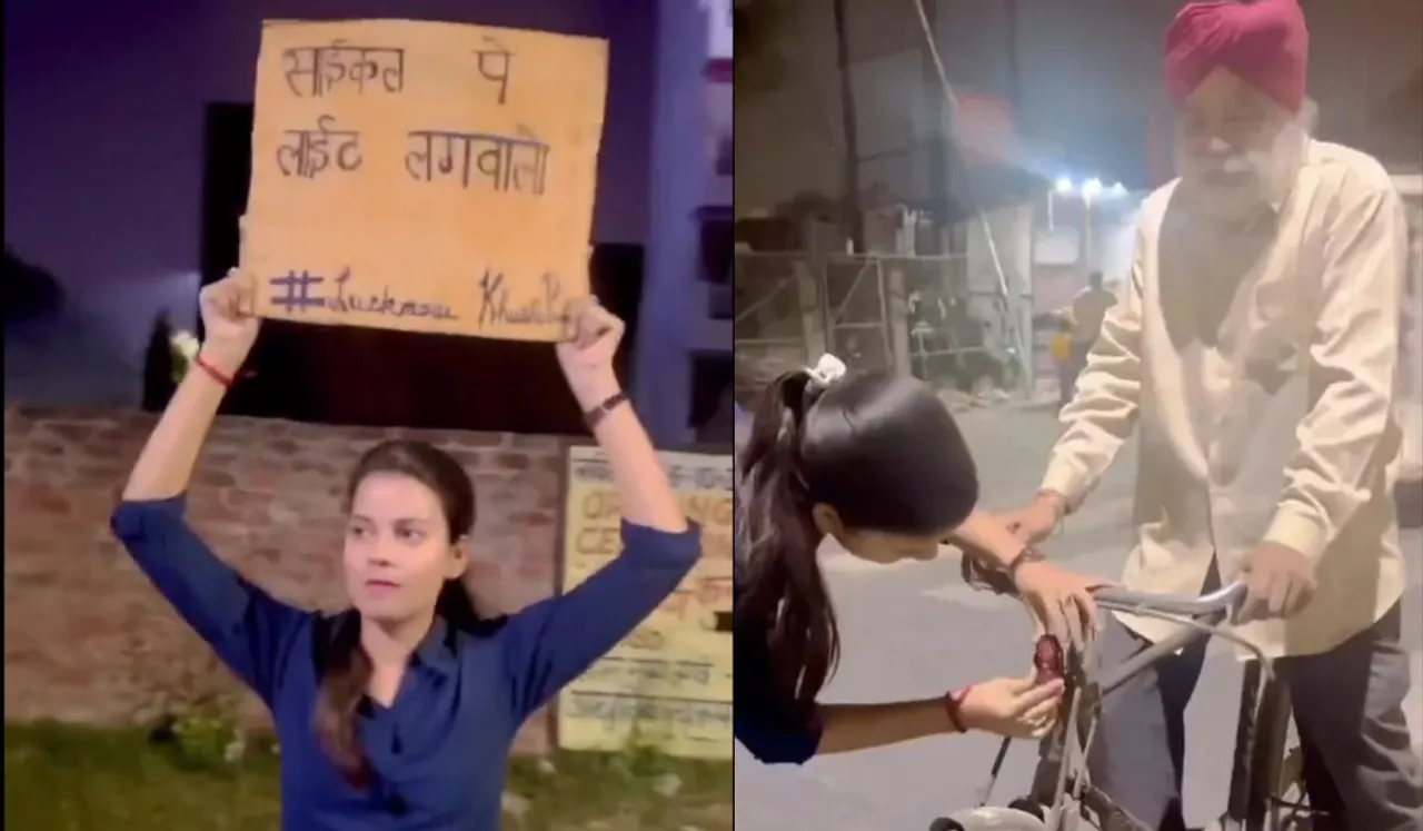 UP Woman Installs Lights On Cycles For Free After Losing Grandfather In Accident