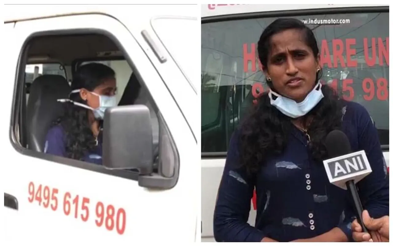 Woman driving ambulance