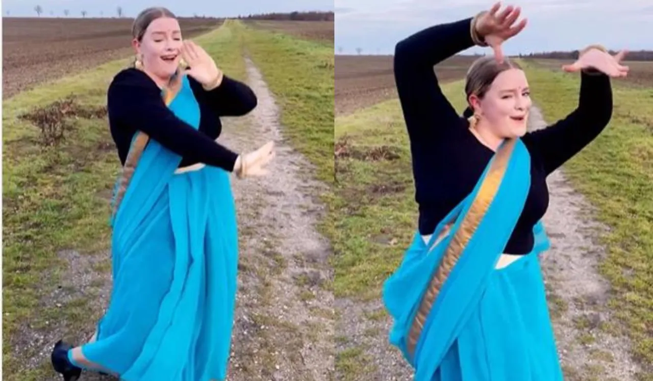 German Woman Dancing In A Saree To Falguni Pathak's Chudi