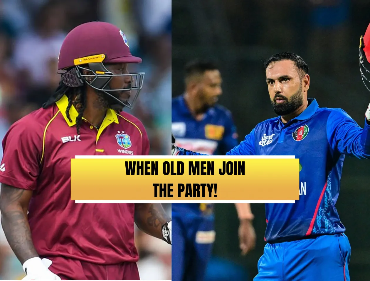 Chris Gayle (left) & Mohammad Nabi (Source: X)