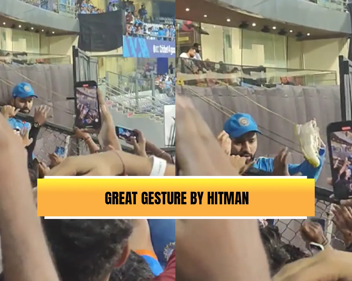 WATCH: Rohit Sharma gifts his shoe to young cricket fan after India's massive win over Sri Lanka in 2023 ODI World Cup