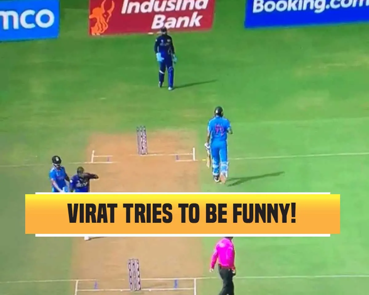 WATCH: Virat Kohli pokes his bat on Angelo Mathews' back while batting in ODI World Cup 2023