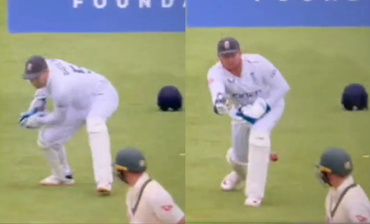 Jonny Bairstow tries to catch Marnus Labuschagne out of his crease