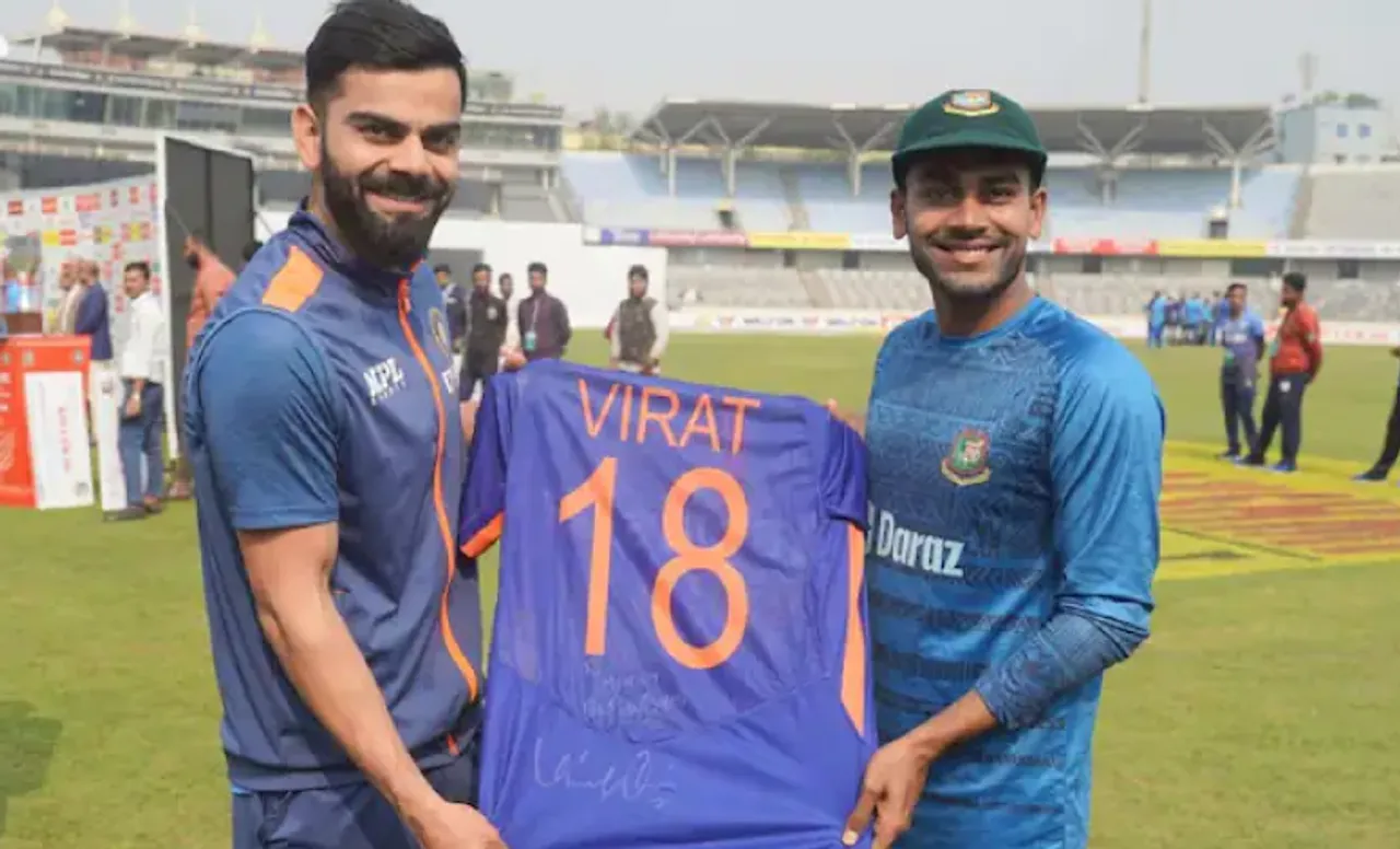 'But Kohli ne Test mei mehdi laggae hui thi' - Fans troll Virat Kohli as Mehidy Hasan posts photo with Indian batter