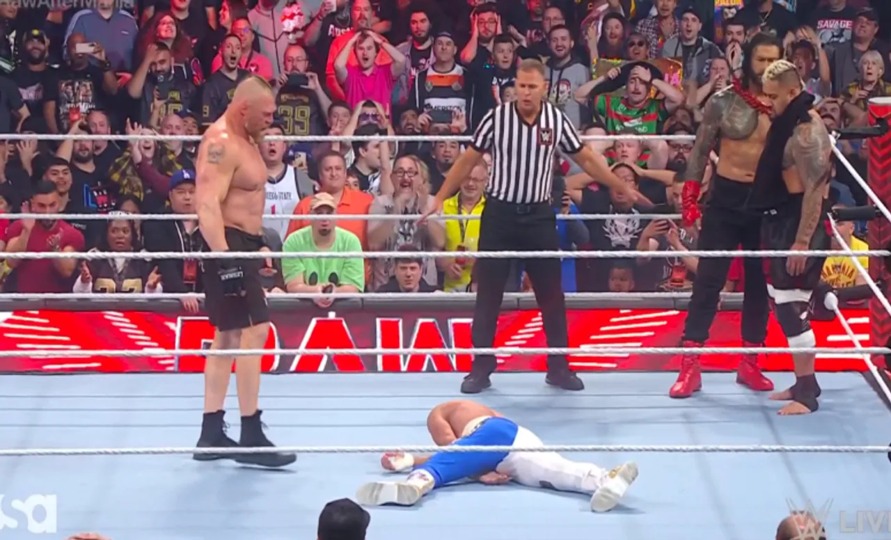 Brock Lesnar attacks Cody Rhodes