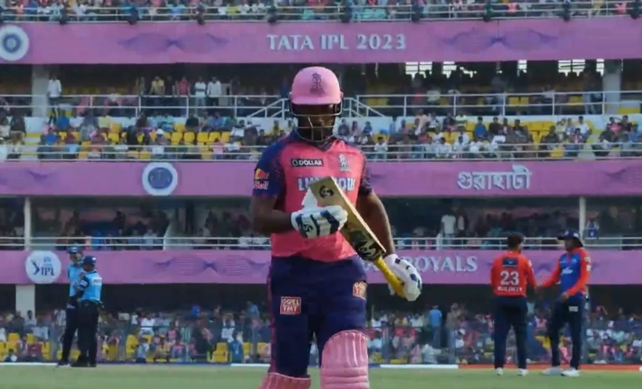 Sanju Samson with a duck against DC