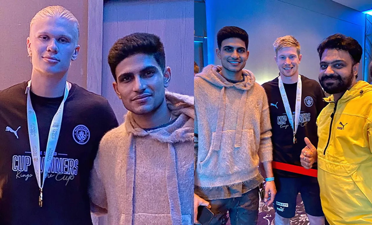 Shubman Gill with Erling Haaland and Kevin de Bruyne (Source - Twitter)