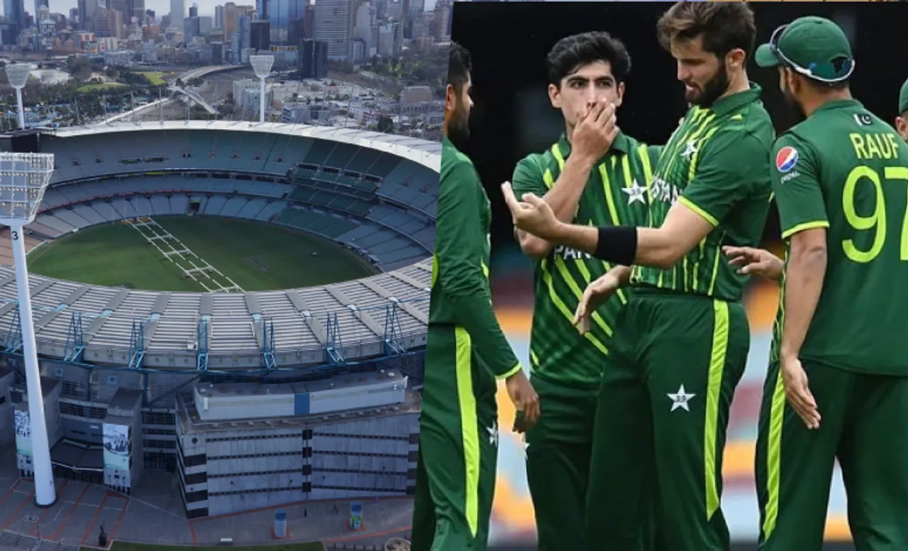 MCG (left) and Pakistan cricket team (left)