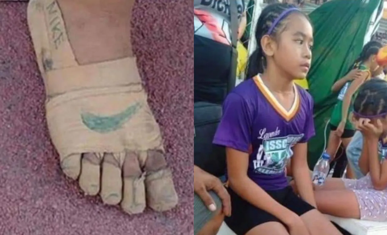 A girl with Nike sketch on her feet