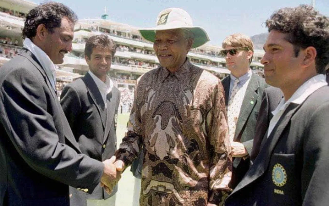 Sachin, Dravid, Azhauddin with Nelson Mandela