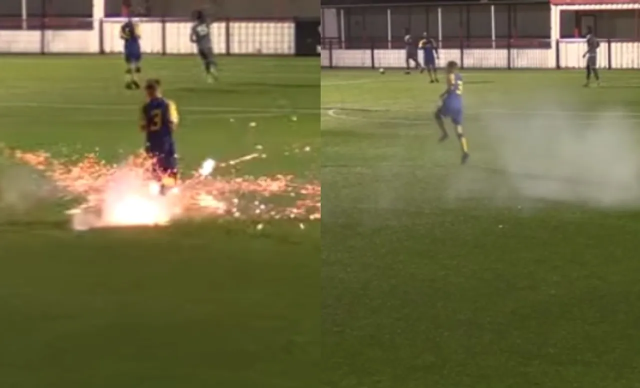 Firework hit footballer's leg