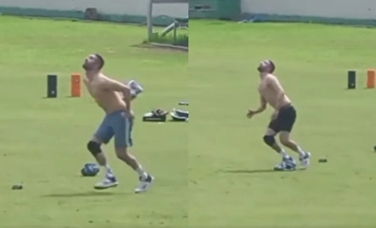'Mein aise he nahane jaata hun' - Mark Wood removes his clothes while taking a catch during fielding drills