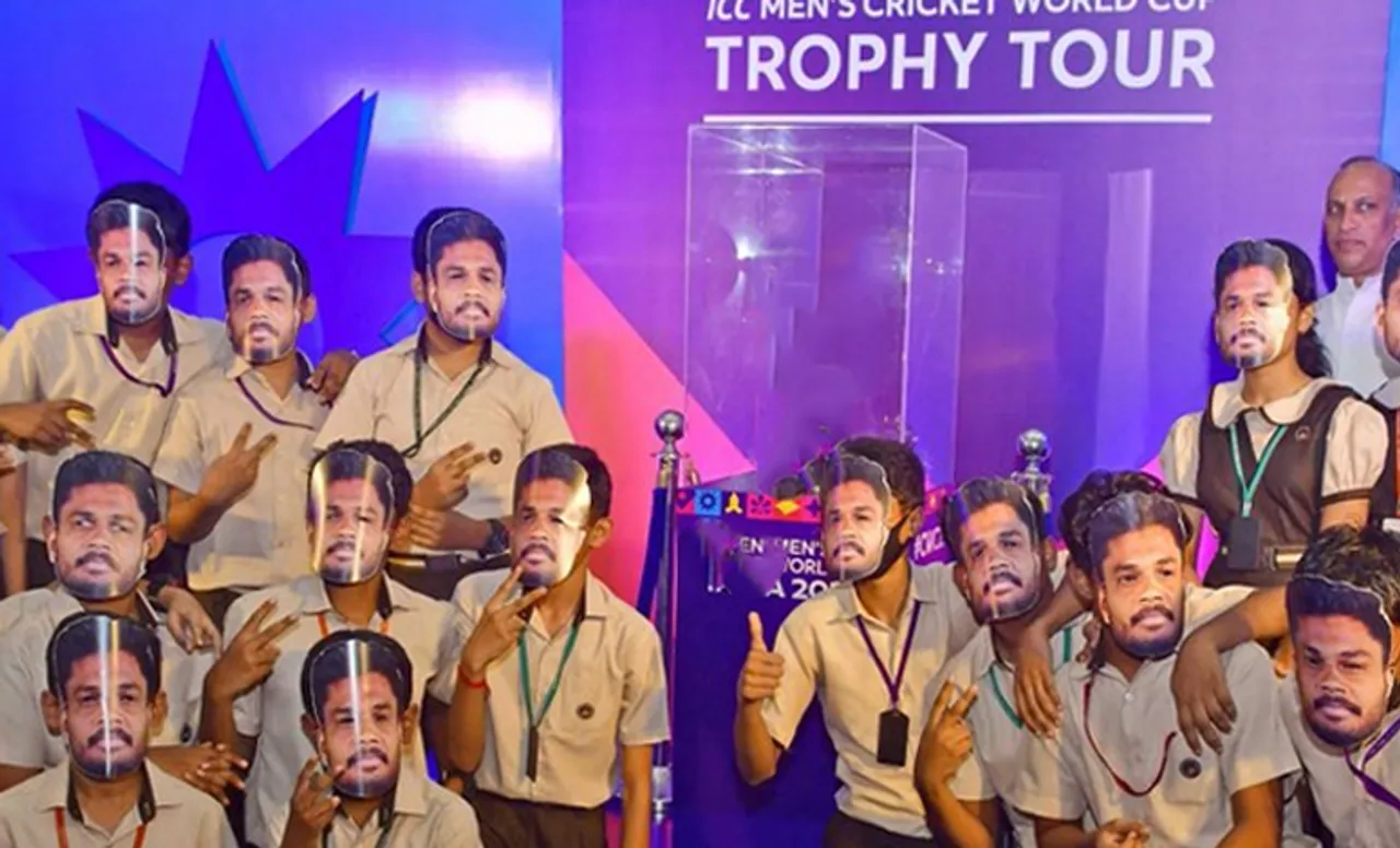 'PR strong kar rahe ho apna?' - Fans react as school students wear Sanju Samson masks during World Cup trophy tour