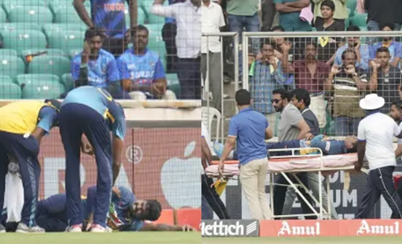 Watch: Sri Lanka's Jeffrey Vandarsay and Ashen Bandara collide with each other during 3rd ODI against India, stretchered off the field