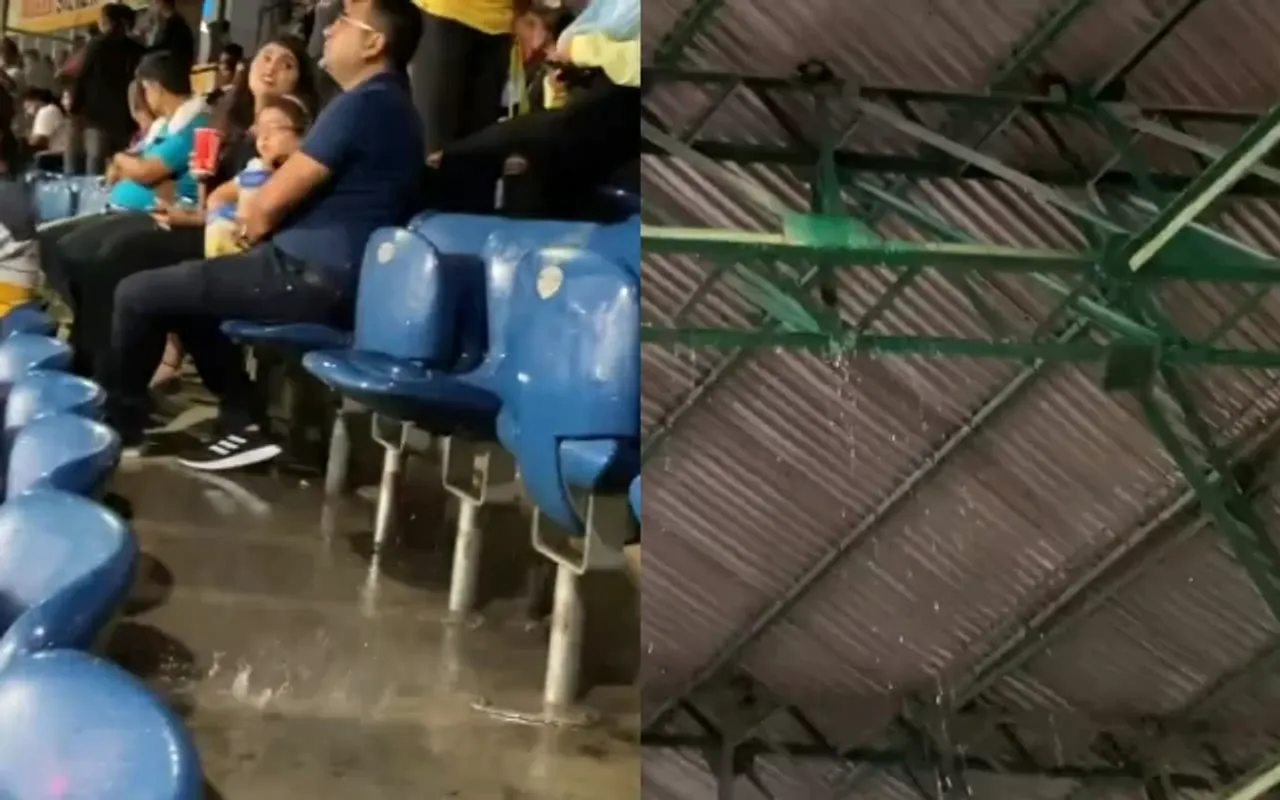 Water Leakage From Bengaluru’s Chinnaswamy Stadium Roof (Photo Source: Twitter)