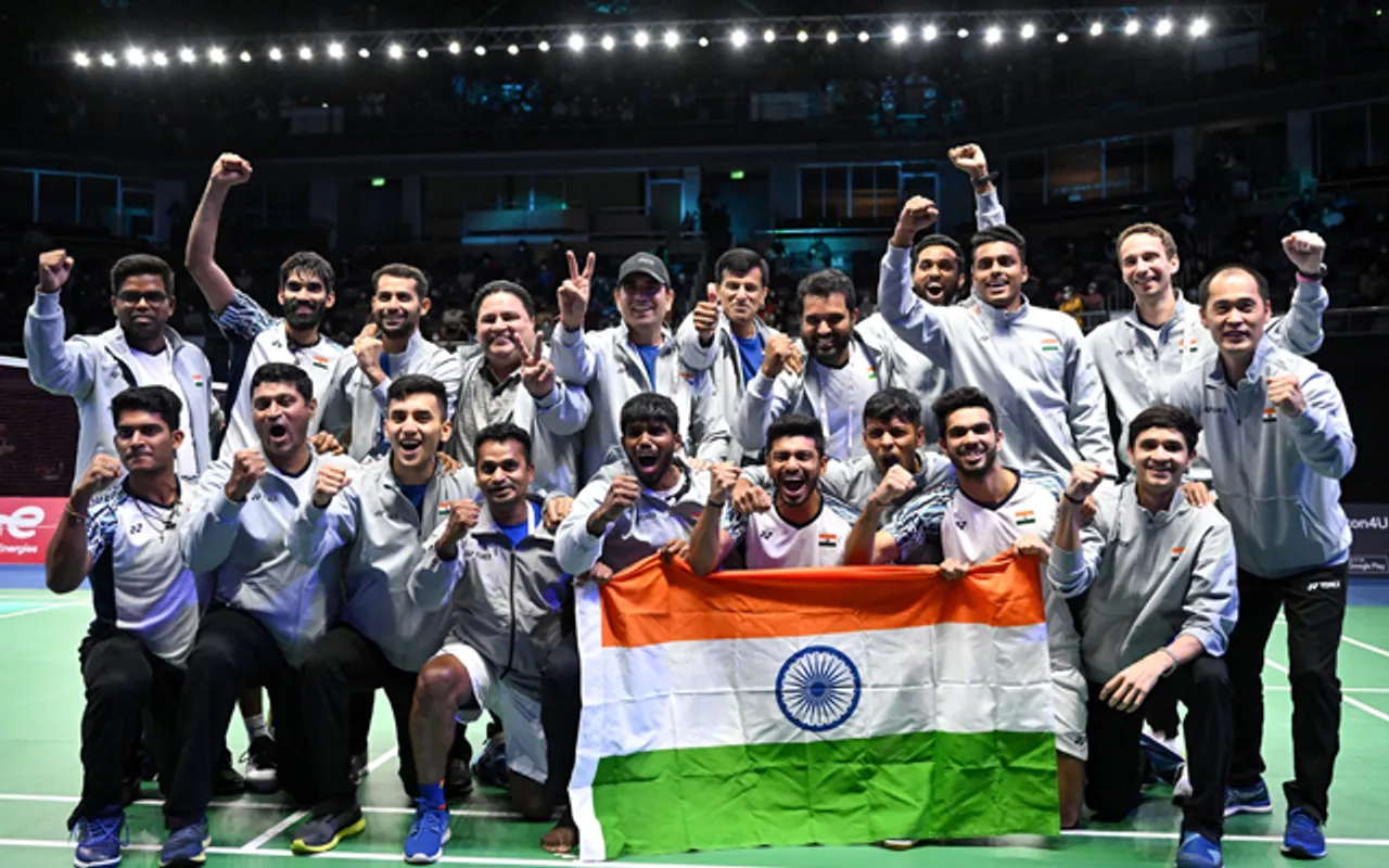 Indian men's badminton team after winning Thomas Cup. (Photo Source: Twitter)