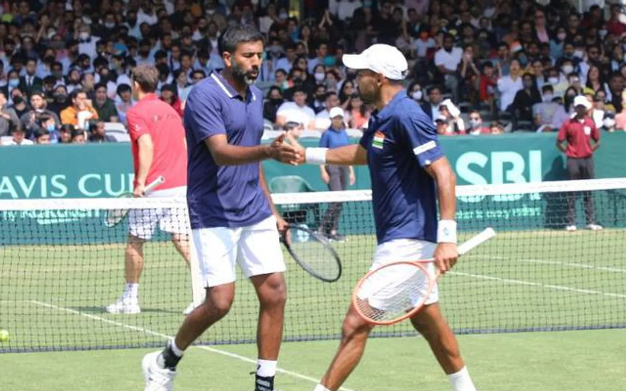 Rohan Bopanna and Divij Sharan won the doubles rubber in Davis Cup World Group I Playoff 2022. (Photo Source: Twitter)