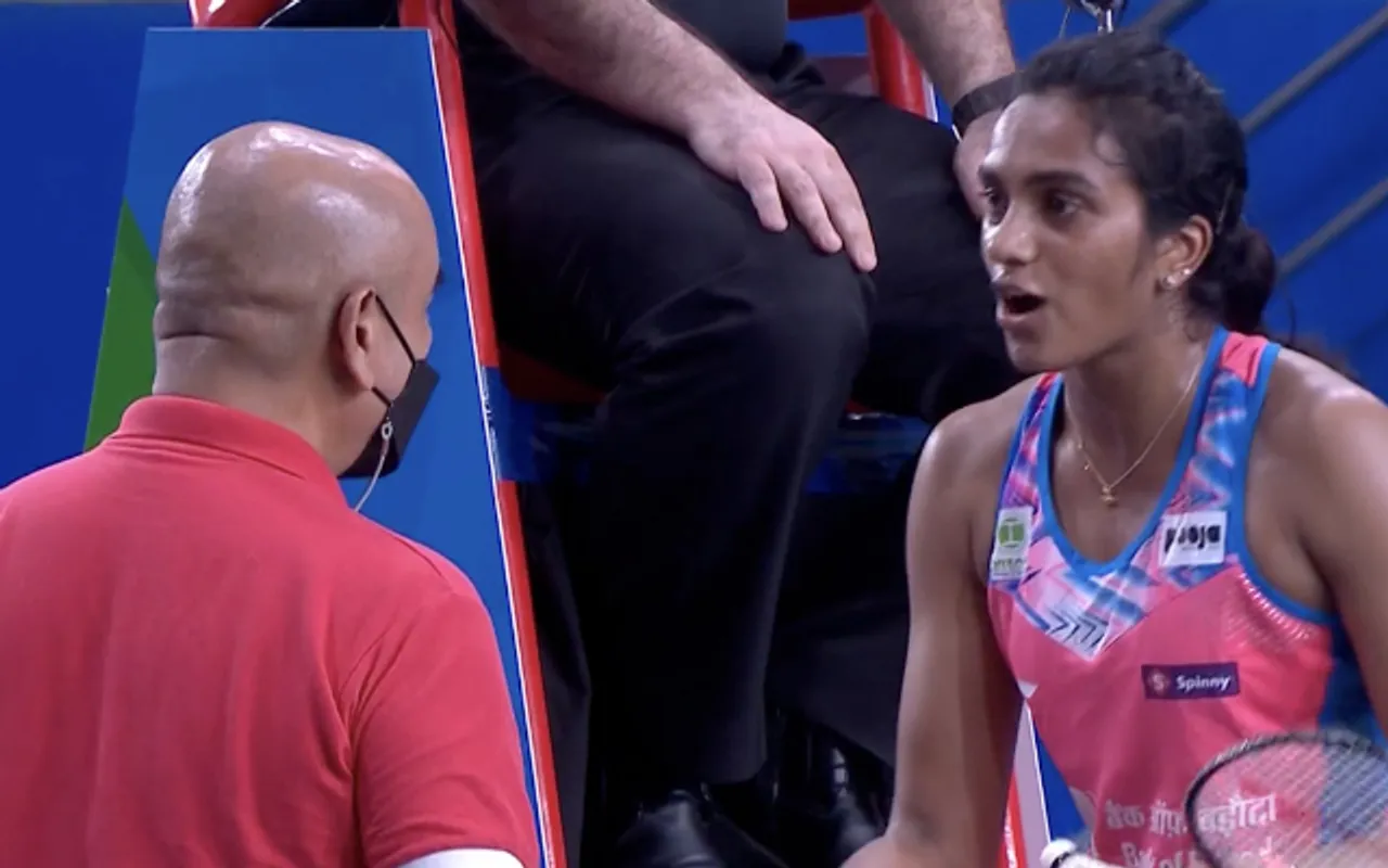 PV Sindhu argues with umpire over wrong decision. (Photo Source: SonyLIV)