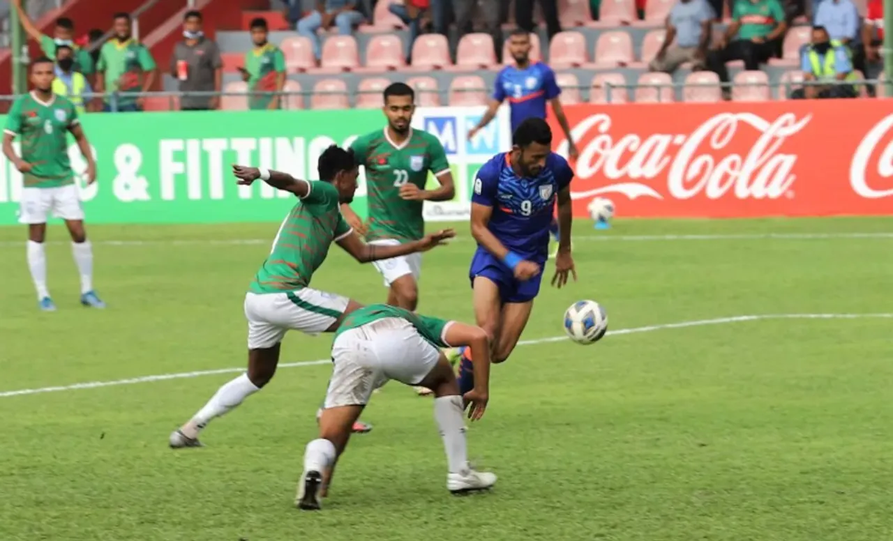 India's Manvir Singh in action against Bangladesh in SAFF Championship. (AIFF)