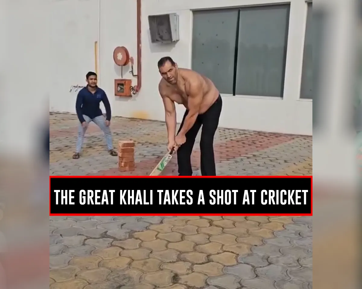 WATCH: The Great Khali tries his hands in Cricket, hits a powerful shot