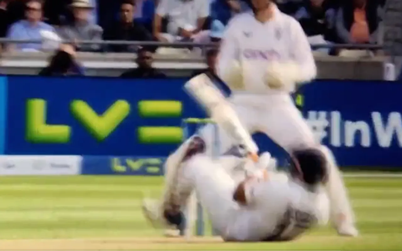 Watch: Rishabh Pant falls down while hitting Jack Leach for a four