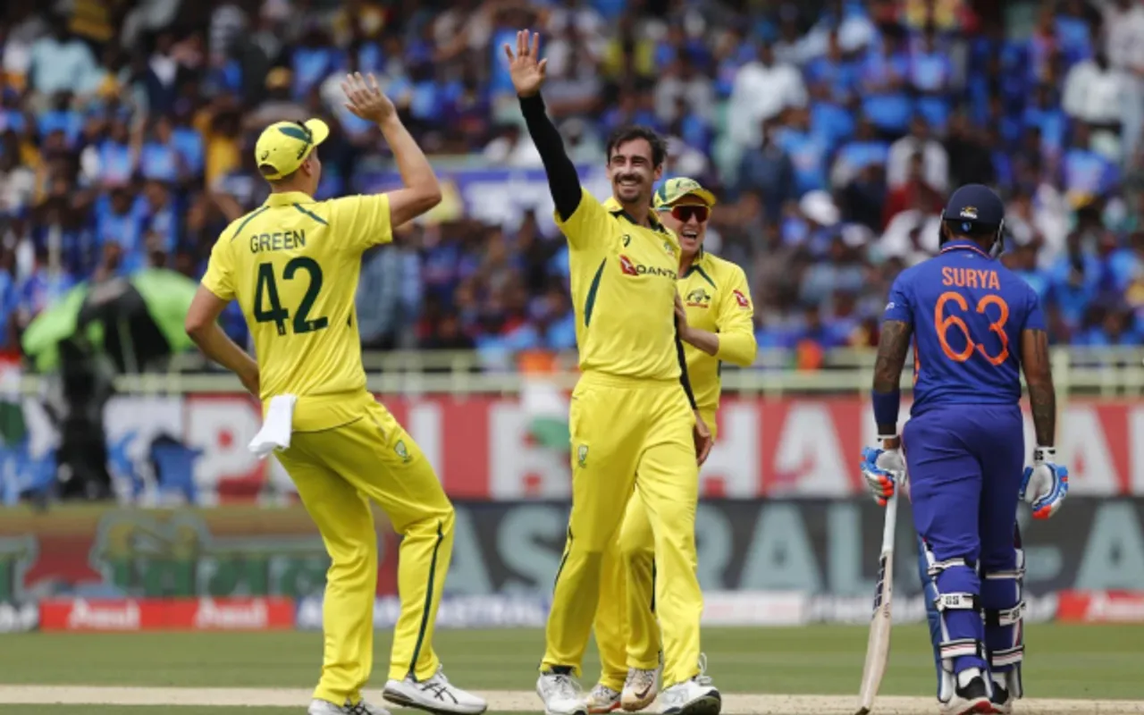 Australia players celebrating Suryakumar Yadav's wicket