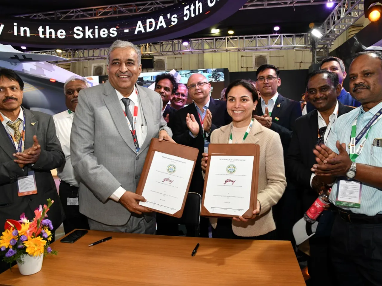 Jitendra Jaisingh Jadav, Director, Aeronautical Development Agency with Nyrika Holkar, Executive Director, Godrej Enterprises Group.JPG