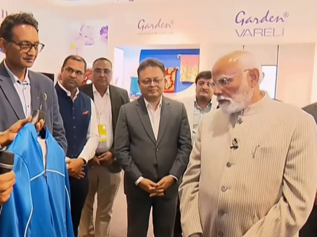 PM Modi Visits Garden Vareli Stall at Bharat Tex 2025