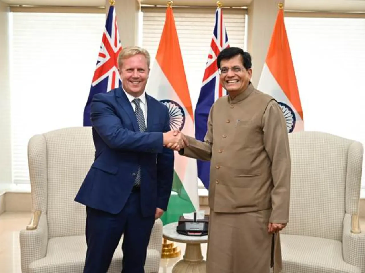 Hon'ble Shri Piyush Goyal, India's Minister for Commerce and Industry, and Hon'ble Mr. Todd McClay, New Zealand's Minister for Trade and Investment,