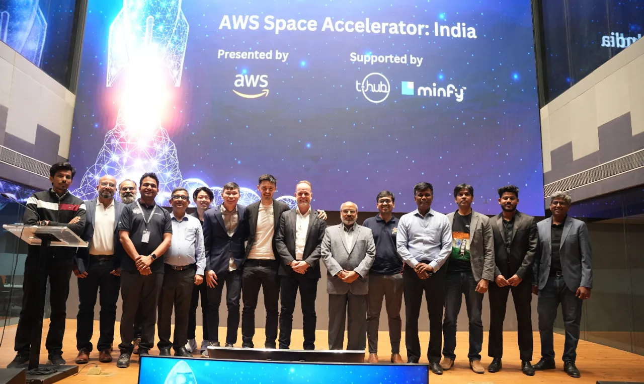 The accelerator was launched by AWS at an event attended by Shri Sudheer Kumar N, Director, Capacity Building and Public Outreach, ISRO_ and representatives from AWS, T-Hub, and Minfy.