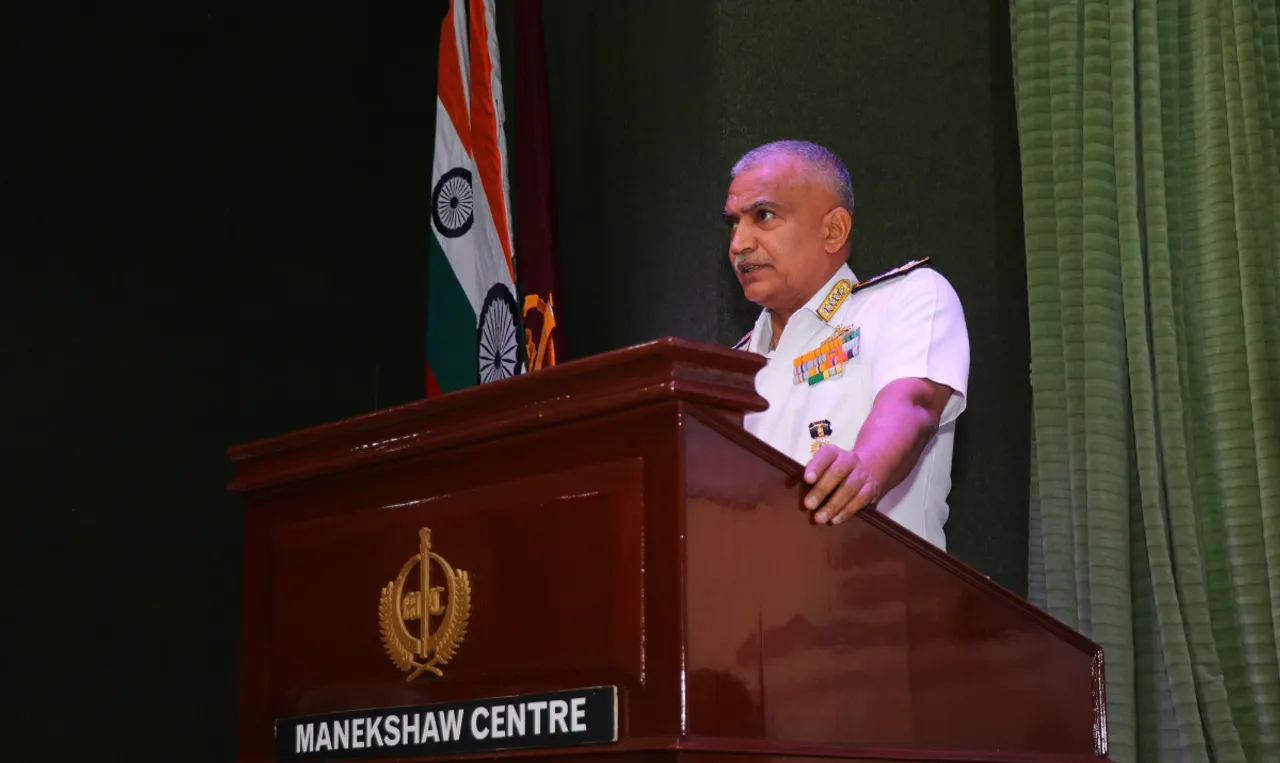 Admiral R. Hari Kumar, Chief of Naval Staff, Indian Navy addressing the Indian DefSpace Symposium 2024 organized by Indian Space Association