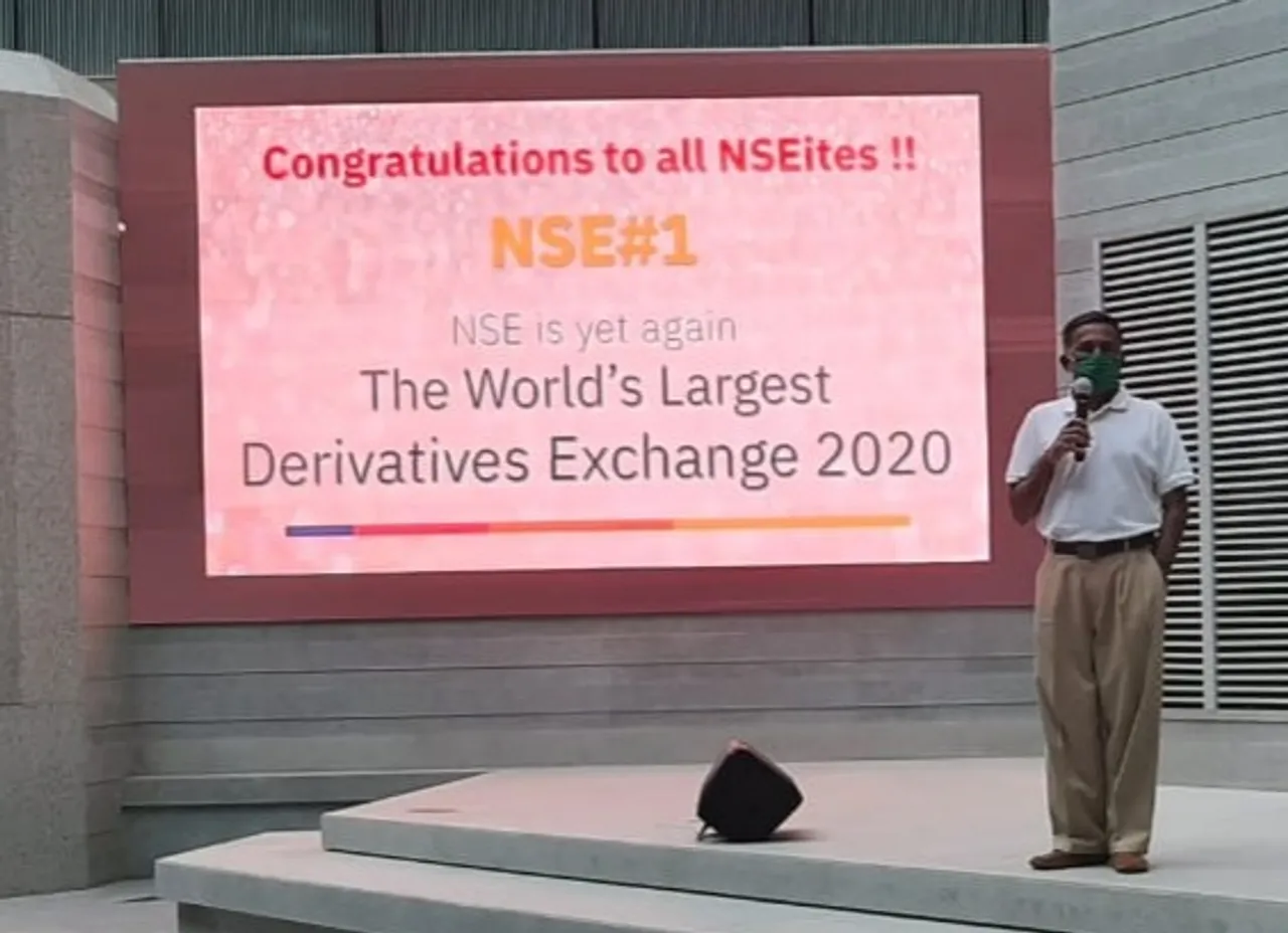 Mr Vikram Limaye at the celebration ceremony to mark the occasion of NSE becoming world largest derivatives exchange for 2nd consecutive year