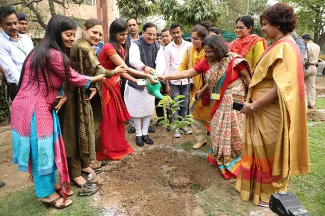 HRD Minister Plants A Sapling In Memory Of Chipko Activist Gaura Devi As Part Of International Women’s Day Celebrations