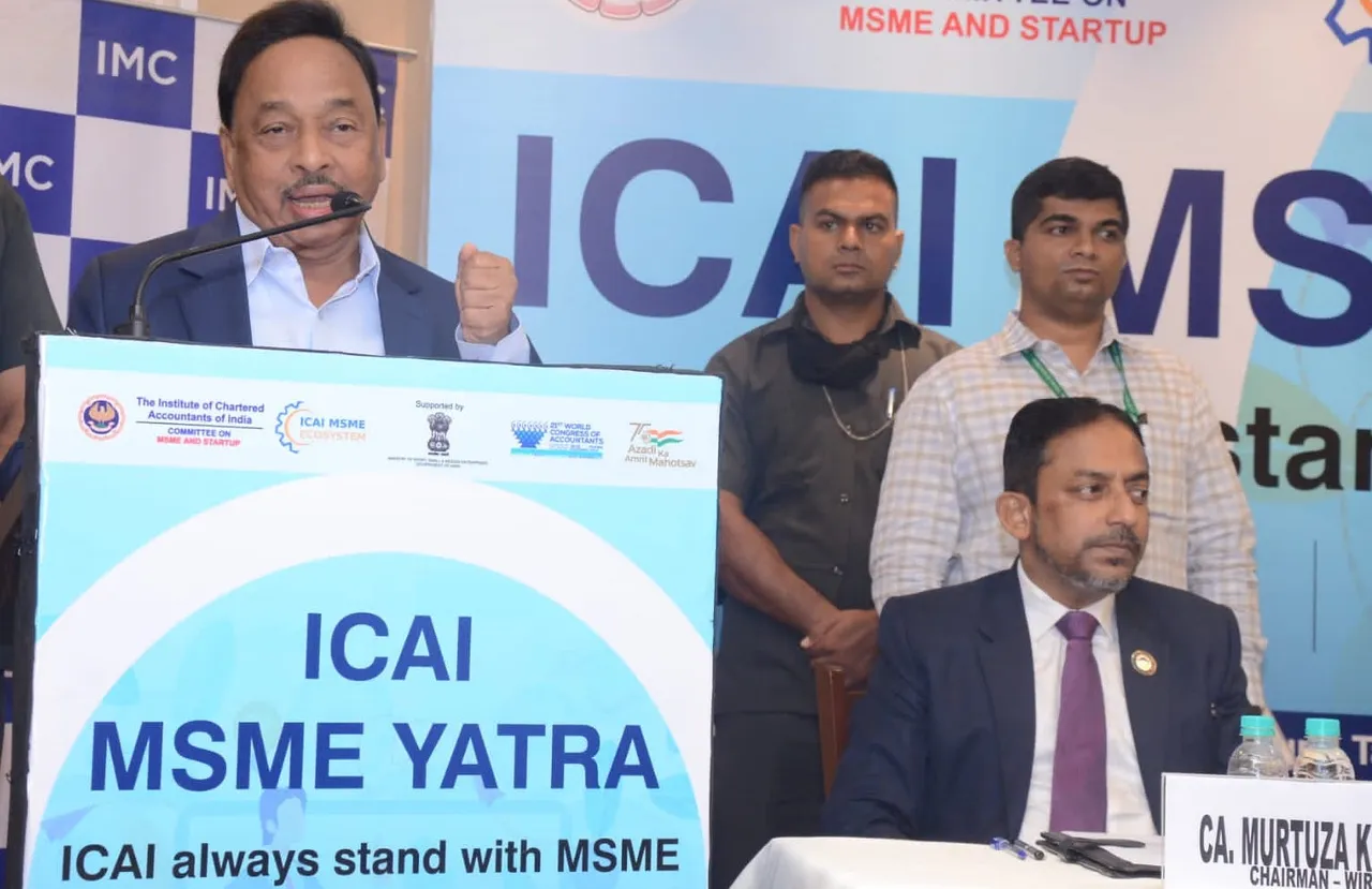 Union MSME Minister Narayan Rane speaking at the inauguration of ICAI-MSME conference