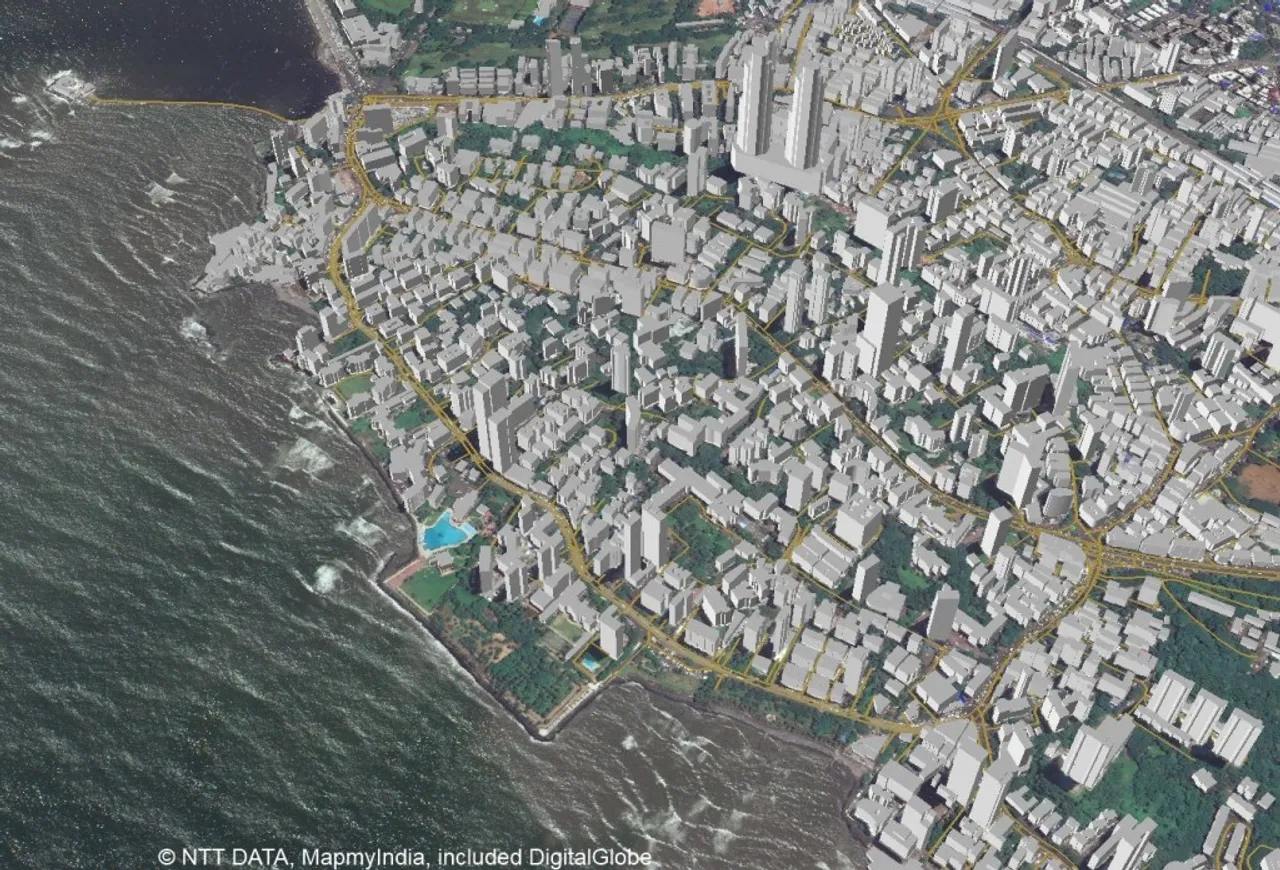 NTT Data, MapMyIndia, 3D Mapping Datasets, AW3D India, Mumbai in 3D