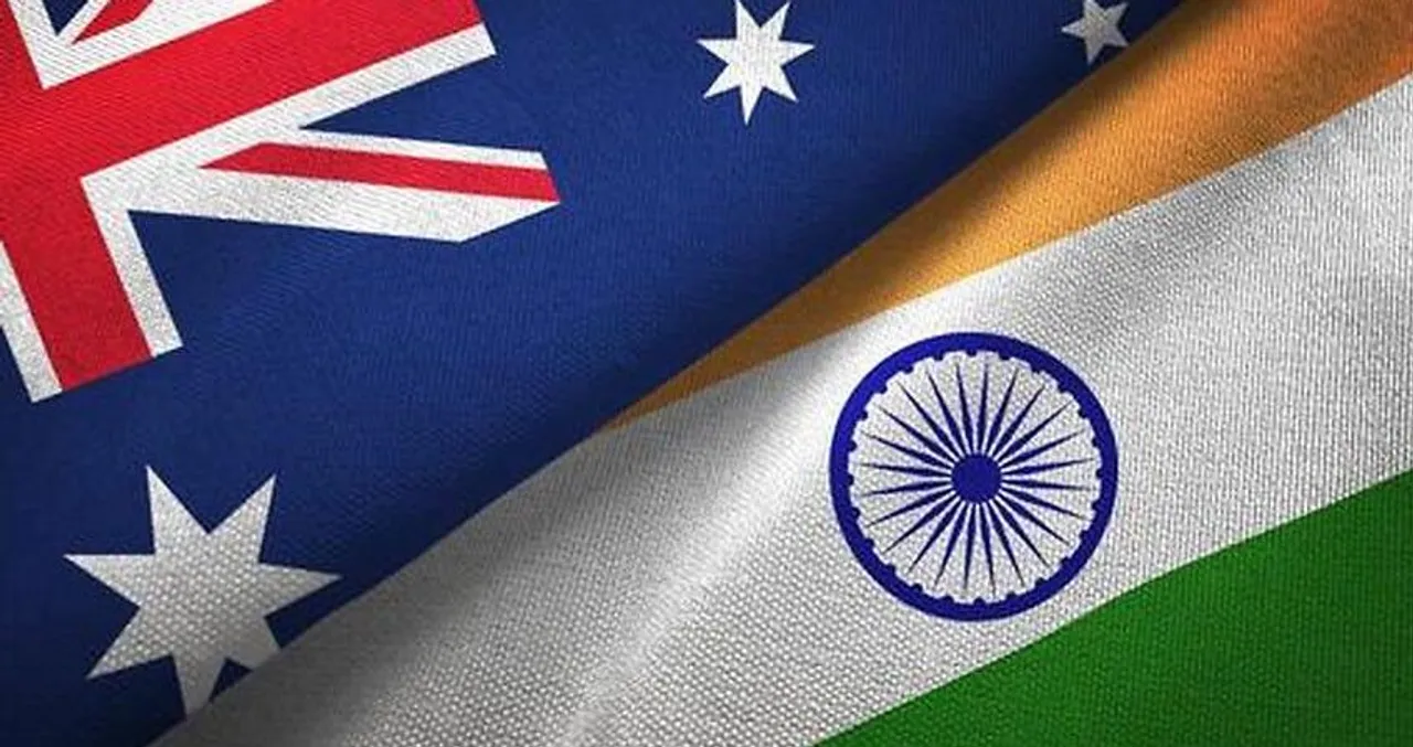 India and Australia two flags together realations textile cloth fabric texture