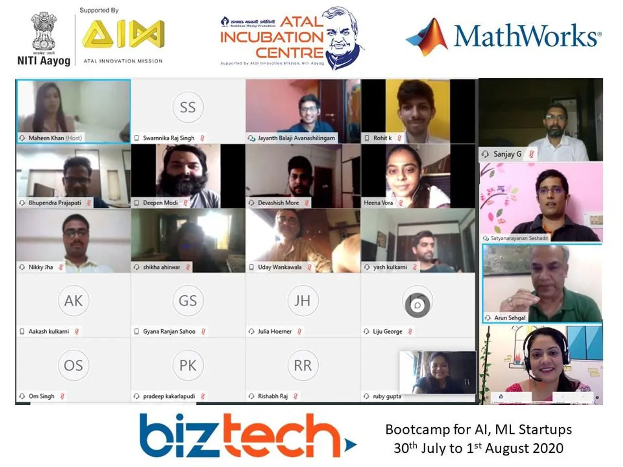 Atal Innovation Mission Supported AIC-RMP In Collaboration With MathWorks Conducts 3 Day Biz-Tech Bootcamp for AI & ML Startups