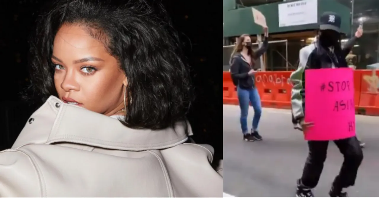 A protestor at the NYC Stop Asian Hate Rally unknowingly asks Rihanna for her IG