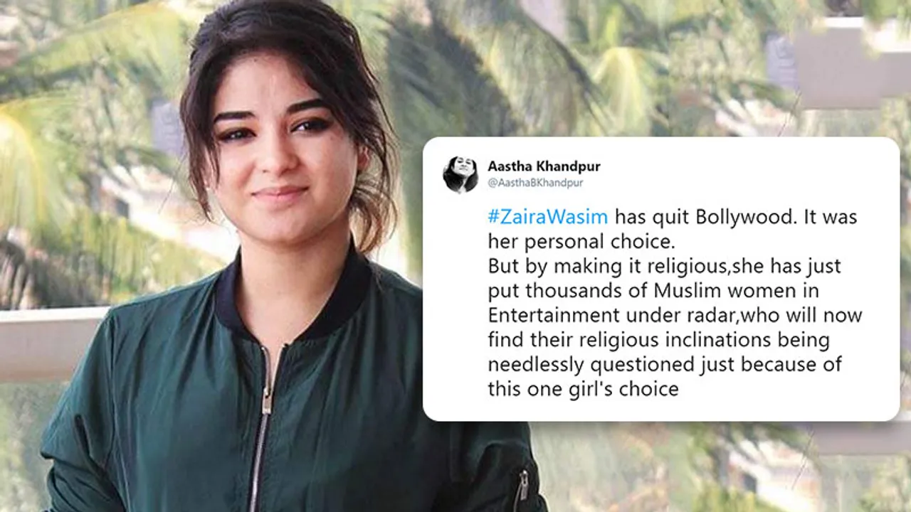 Zaira Wasim shocks everyone by announcing her disassociation with Bollywood; Twitter gives mixed reactions