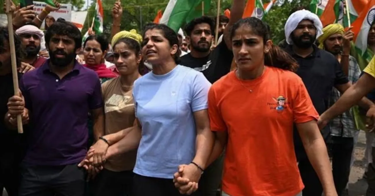 Indian wrestlers protesting