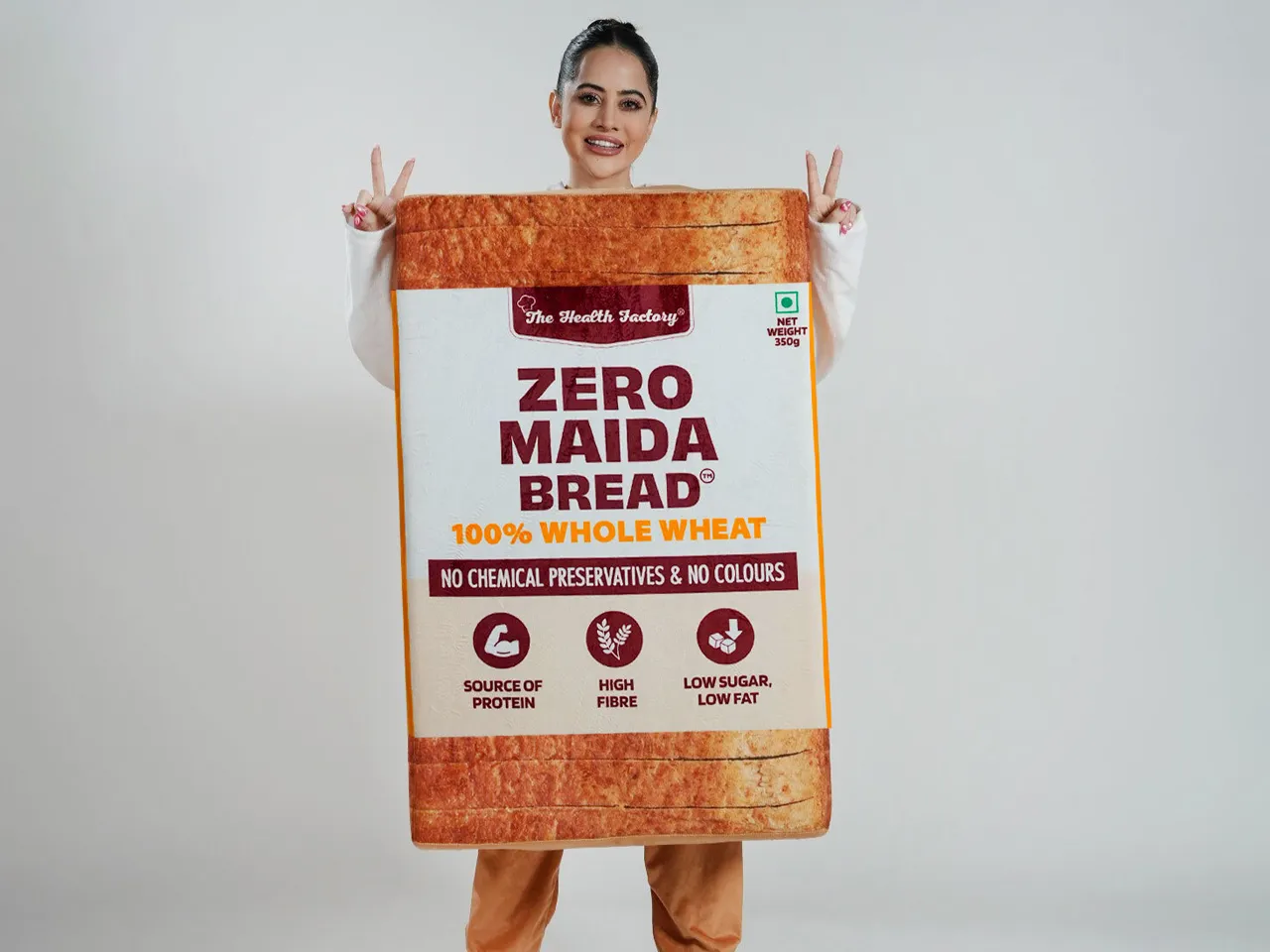 Uorfi Javed dresses up as bread for the collaboration with The Health Factory