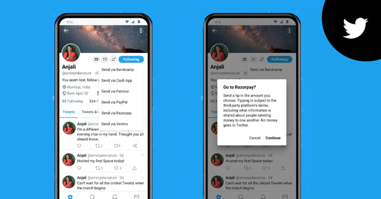 Twitter adds Indian payment method, Razorpay to Tip Jar