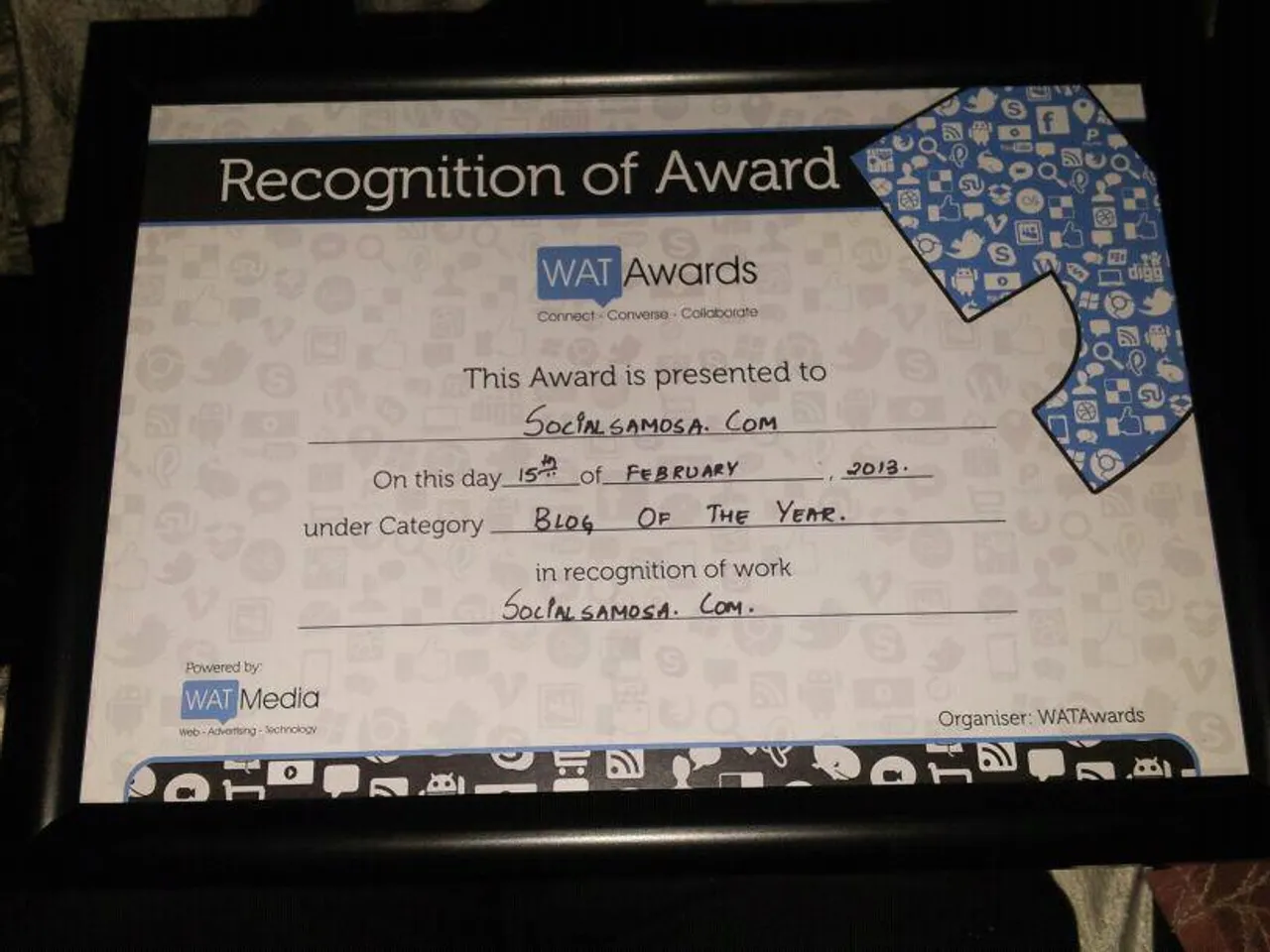 Social Samosa Bags the 'Blog of The Year' Award at WAT Awards 2013