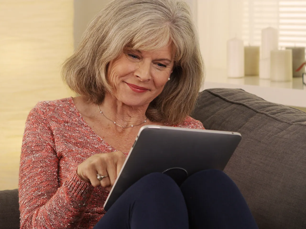 A beautiful woman working on her tablet