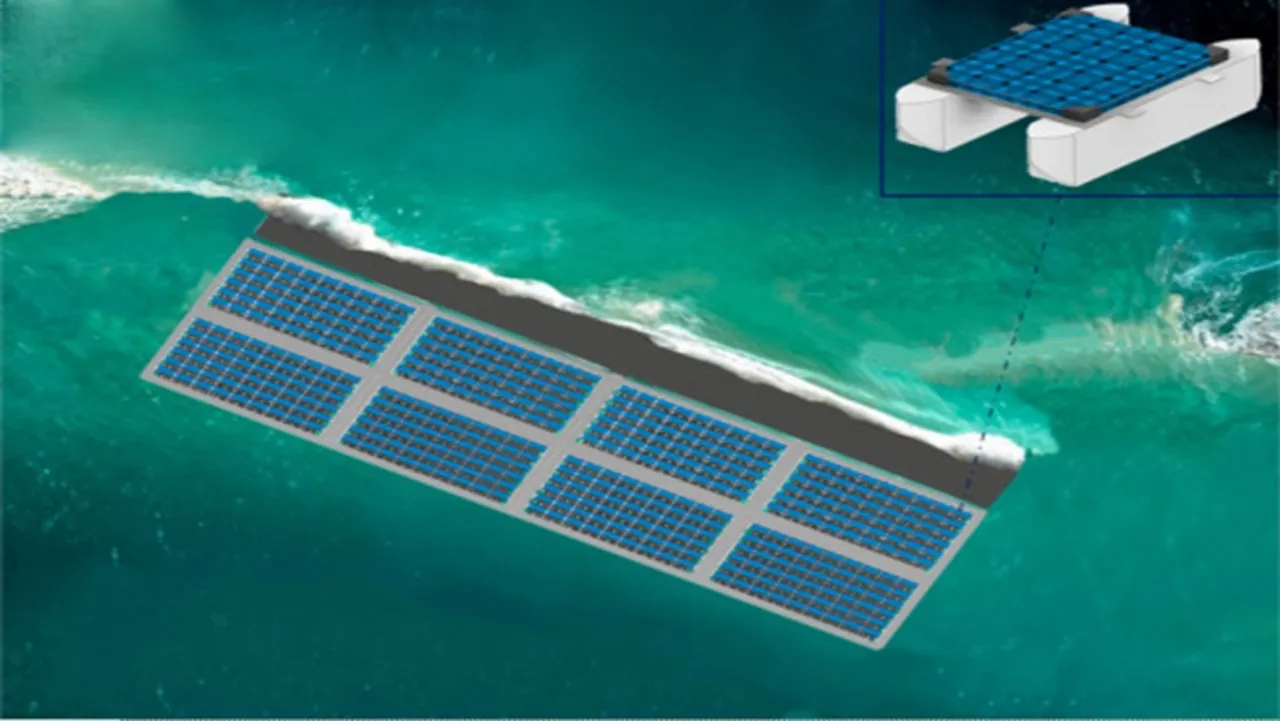 The study tested a catamaran FPV floater and breakwater to assess stability, motion, and mooring forces under ocean wave conditions. 
